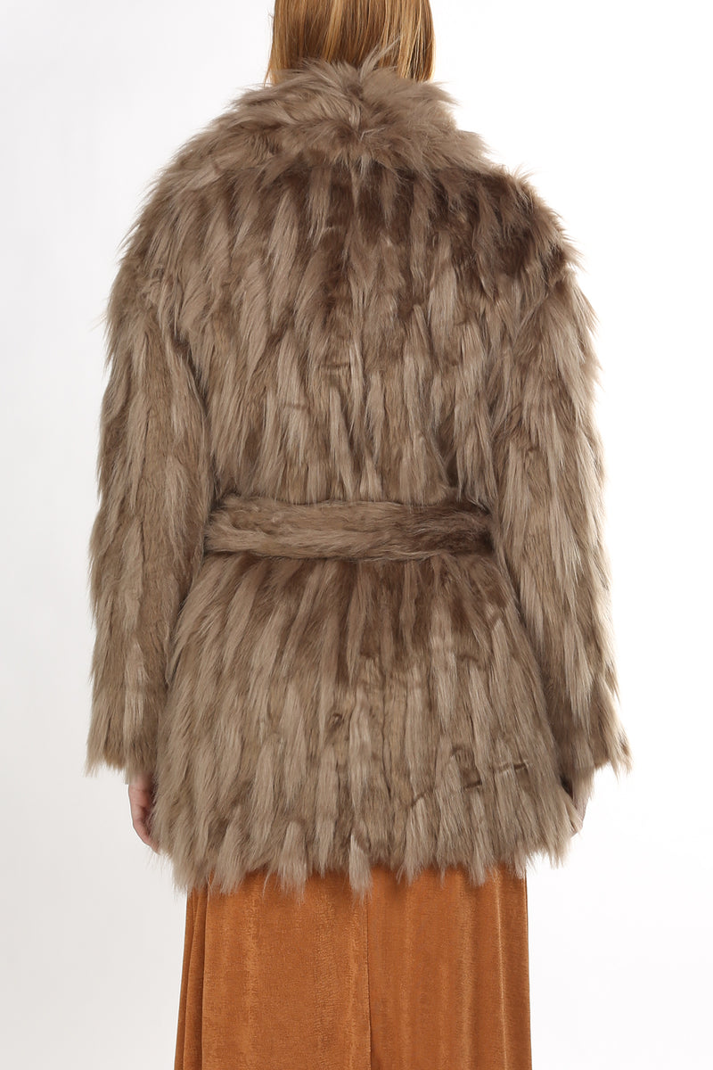 Rubin Waist Tie Fluffy Teddy Fur Coat