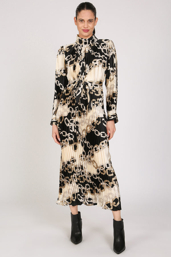 Moxie Chain Linked Pattern Print Pleats Maxi Dress