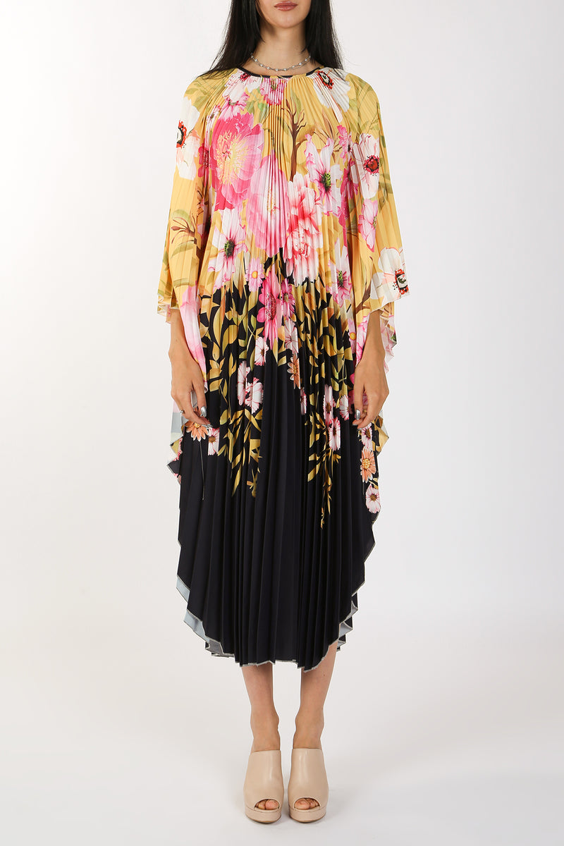 Momo Floral Printed Pleats Poncho Maxi Dress - Shop Beulah Style