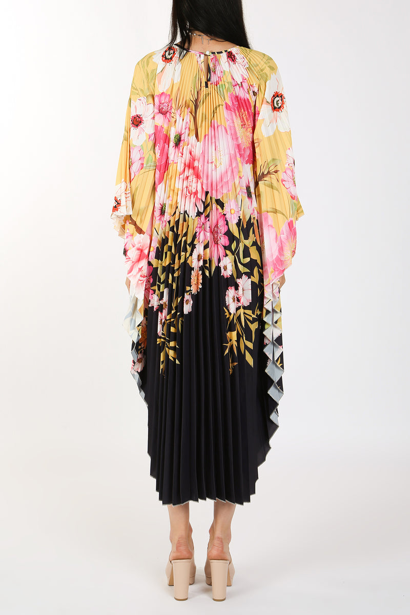 Momo Floral Printed Pleats Poncho Maxi Dress - Shop Beulah Style