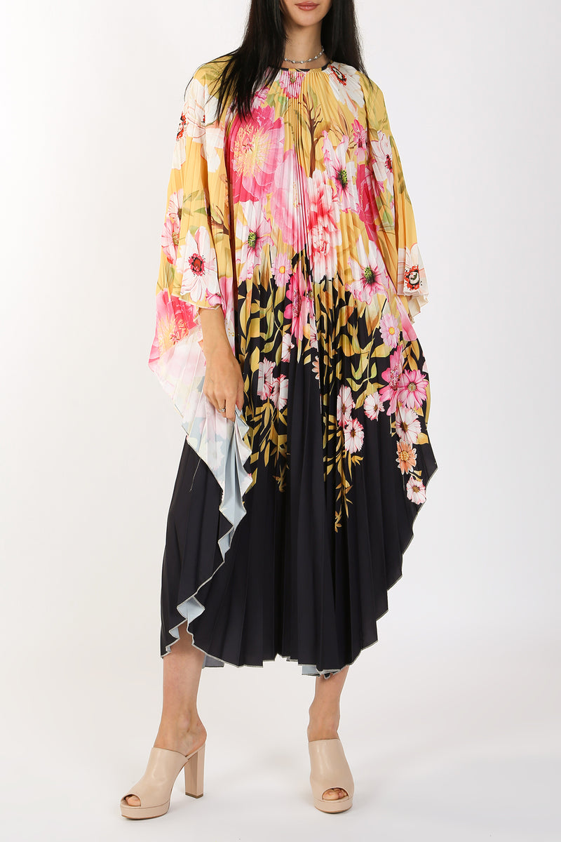 Momo Floral Printed Pleats Poncho Maxi Dress - Shop Beulah Style