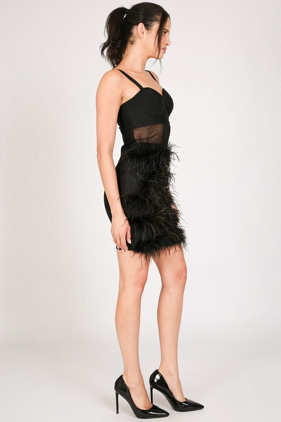 Victoria Tiered Faux Feather Pencil Slip Mini Dress - Shop Beulah Style