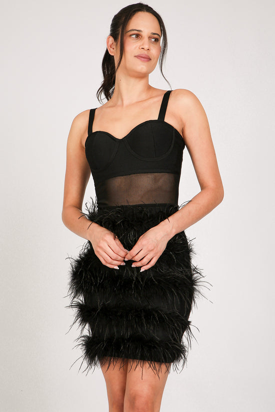 Victoria Tiered Faux Feather Pencil Slip Mini Dress - Shop Beulah Style