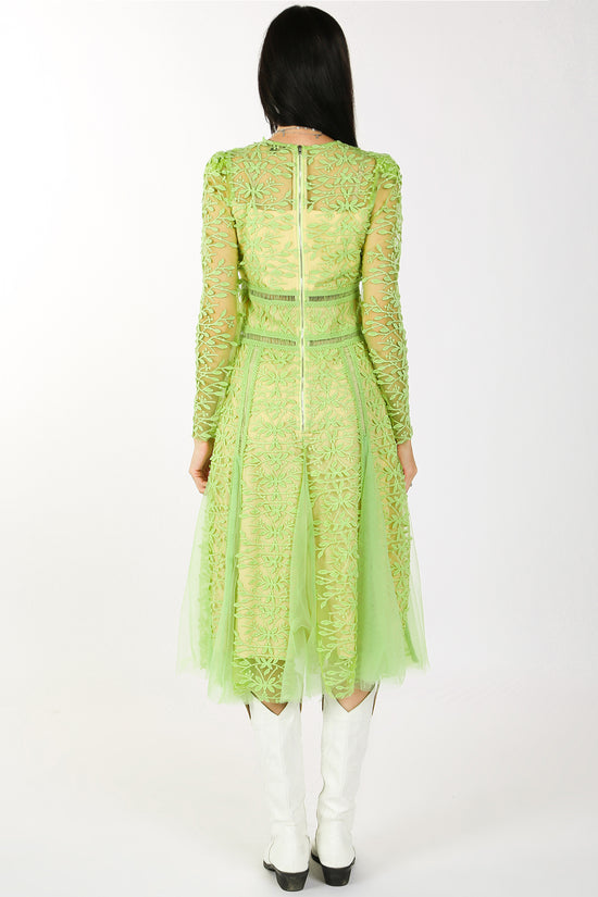 Marley Floral Embroidery Mesh Hollow Out Detail Midi Dress