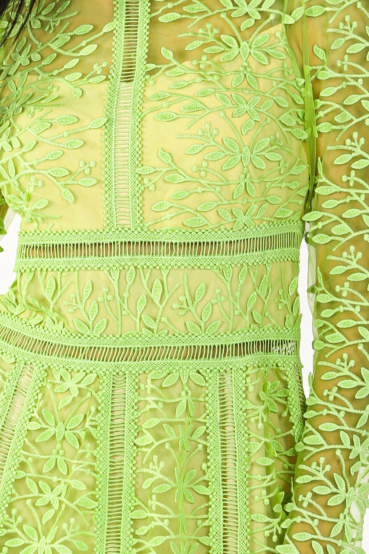 Marley Floral Embroidery Mesh Hollow Out Detail Midi Dress