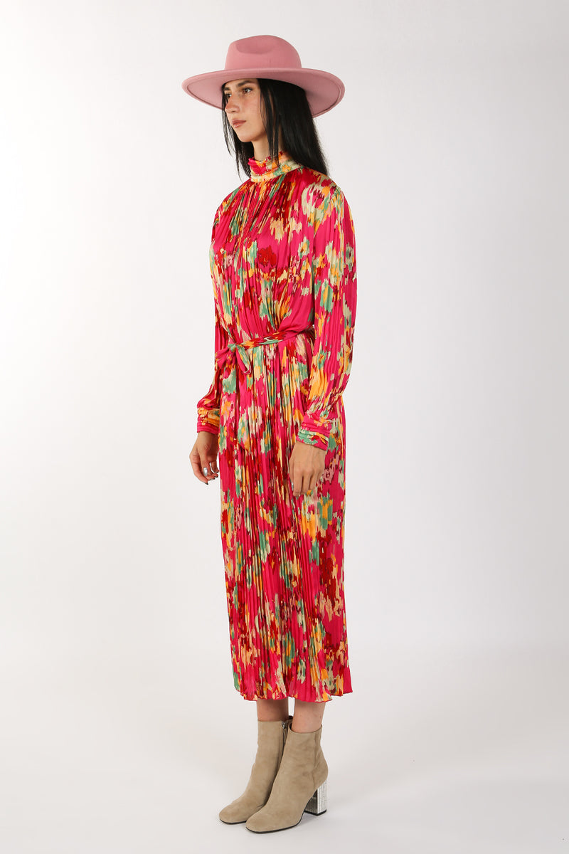 Sofia Multi Flower Print Pleated Maxi Dress - Shop Beulah Style