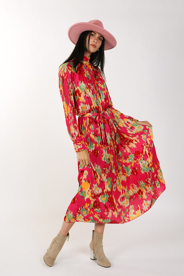 Sofia Multi Flower Print Pleated Maxi Dress - Shop Beulah Style