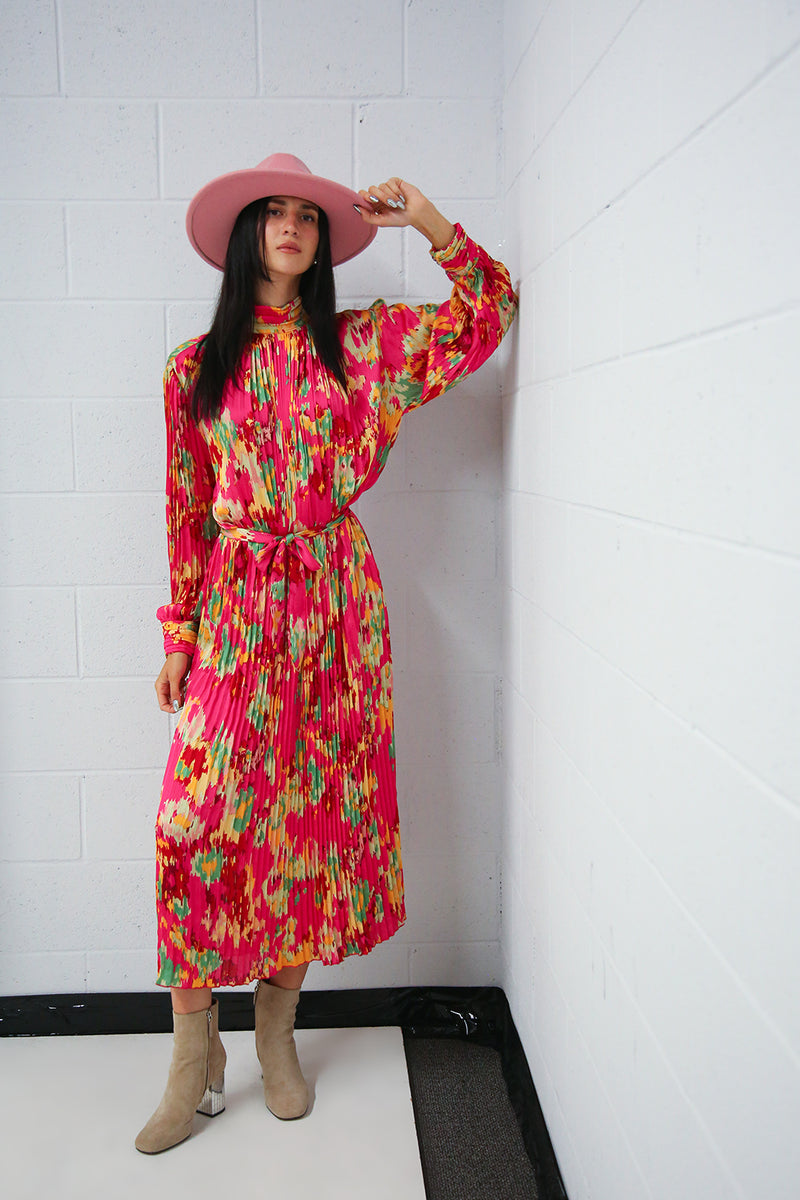 Sofia Multi Flower Print Pleated Maxi Dress - Shop Beulah Style