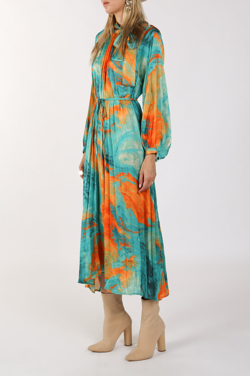 Clementine Multicolor Swirl Pleated Maxi Dress - Shop Beulah Style