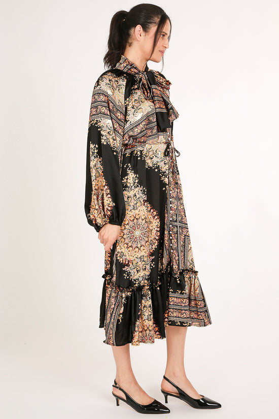 Jupiter Multi-Print Bowtie Satin Midi Dress - Shop Beulah Style