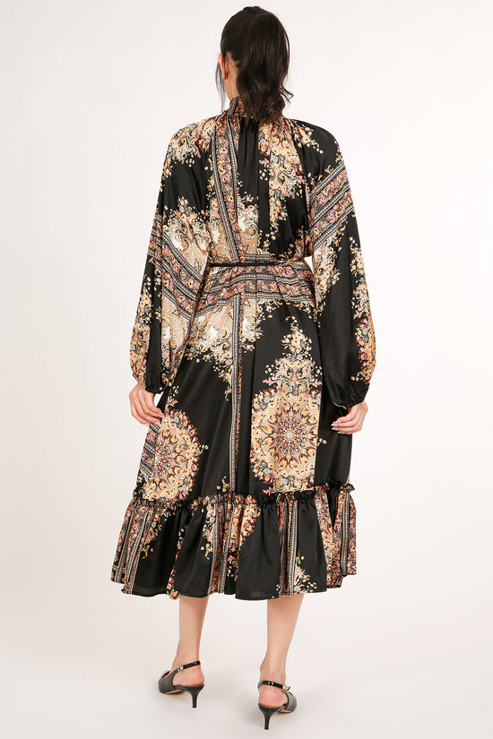 Jupiter Multi-Print Bowtie Satin Midi Dress - Shop Beulah Style