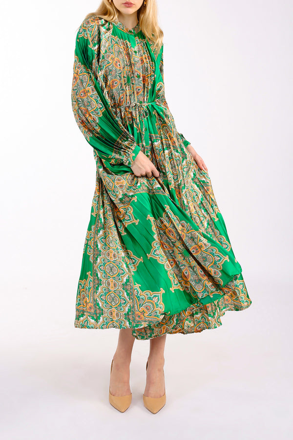 Erza Multi Printed Pleat Satin Maxi Dress - Shop Beulah Style