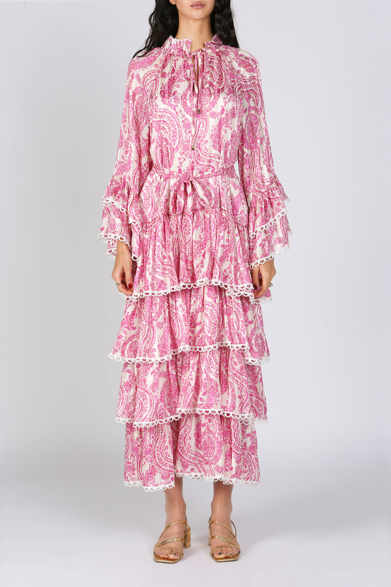 Monique Tiered Ruffles Lace Trim Maxi Dress - Shop Beulah Style