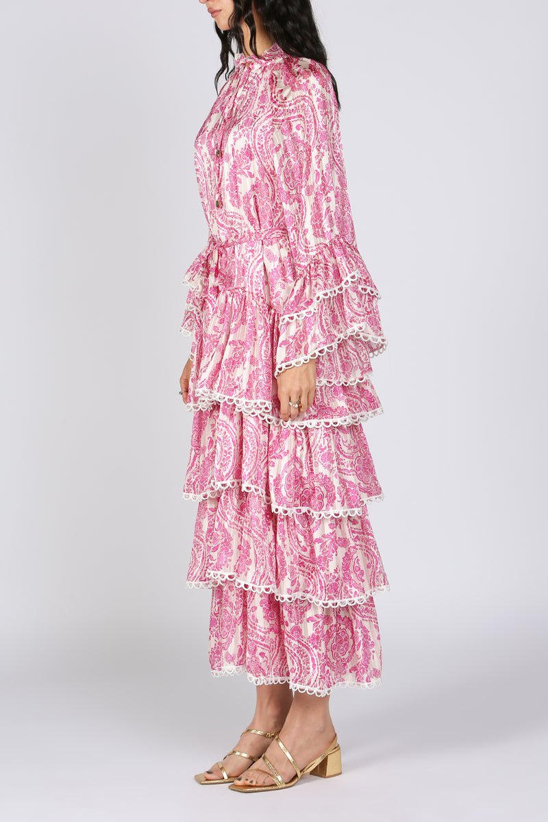 Monique Tiered Ruffles Lace Trim Maxi Dress - Shop Beulah Style