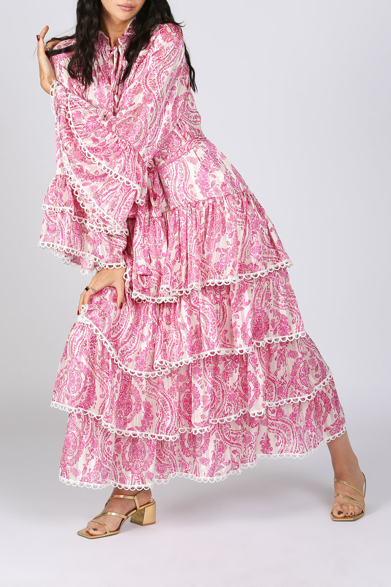 Monique Tiered Ruffles Lace Trim Maxi Dress - Shop Beulah Style