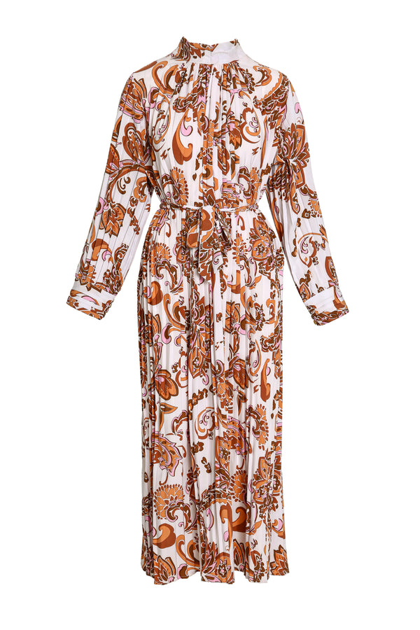 Shirley Floral Paisley Print Pleated Midi Dress - Shop Beulah Style