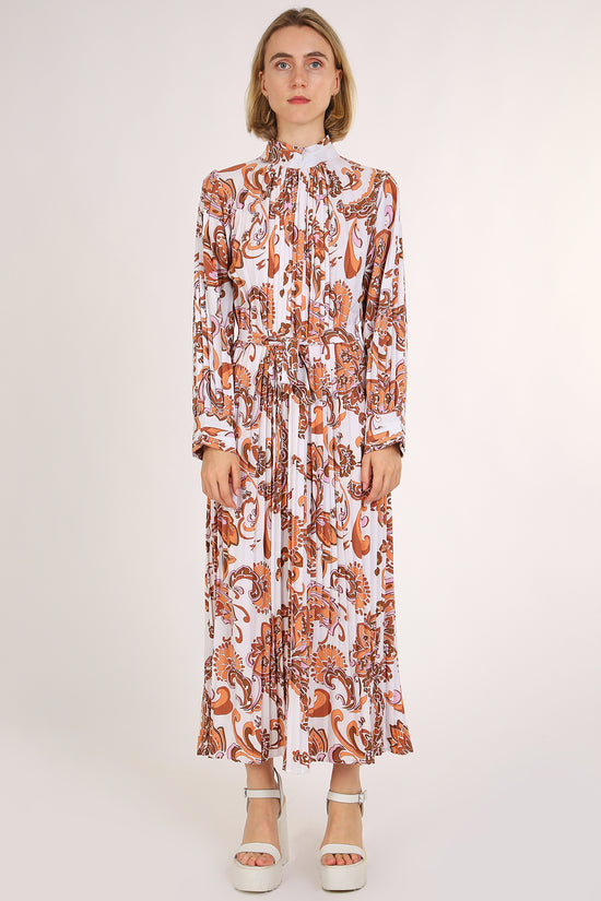 Shirley Floral Paisley Print Pleated Midi Dress - Shop Beulah Style