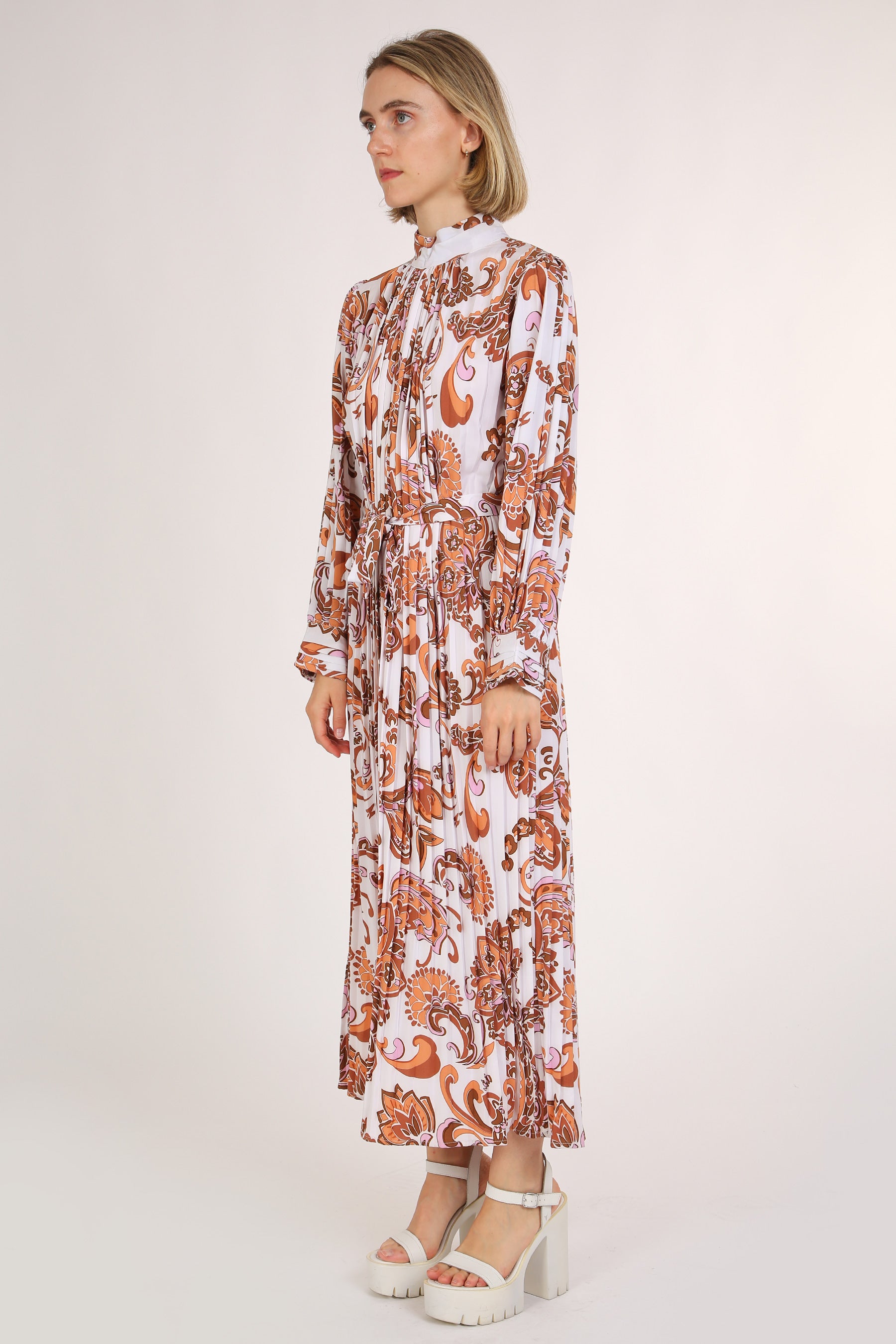 Shirley Floral Paisley Print Pleated Midi Dress - Shop Beulah Style