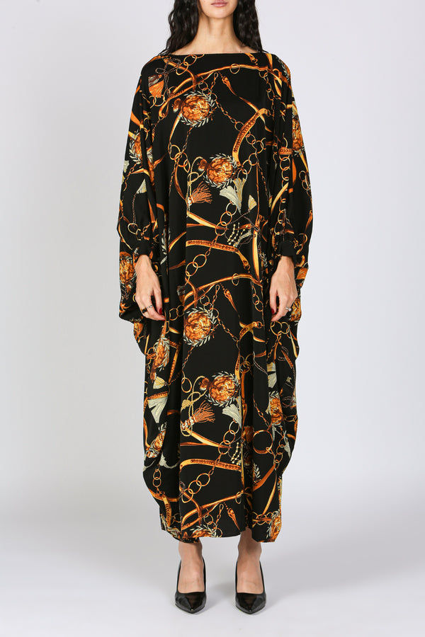 Jana Gold Printed Poncho Style Maxi Dress - Shop Beulah Style
