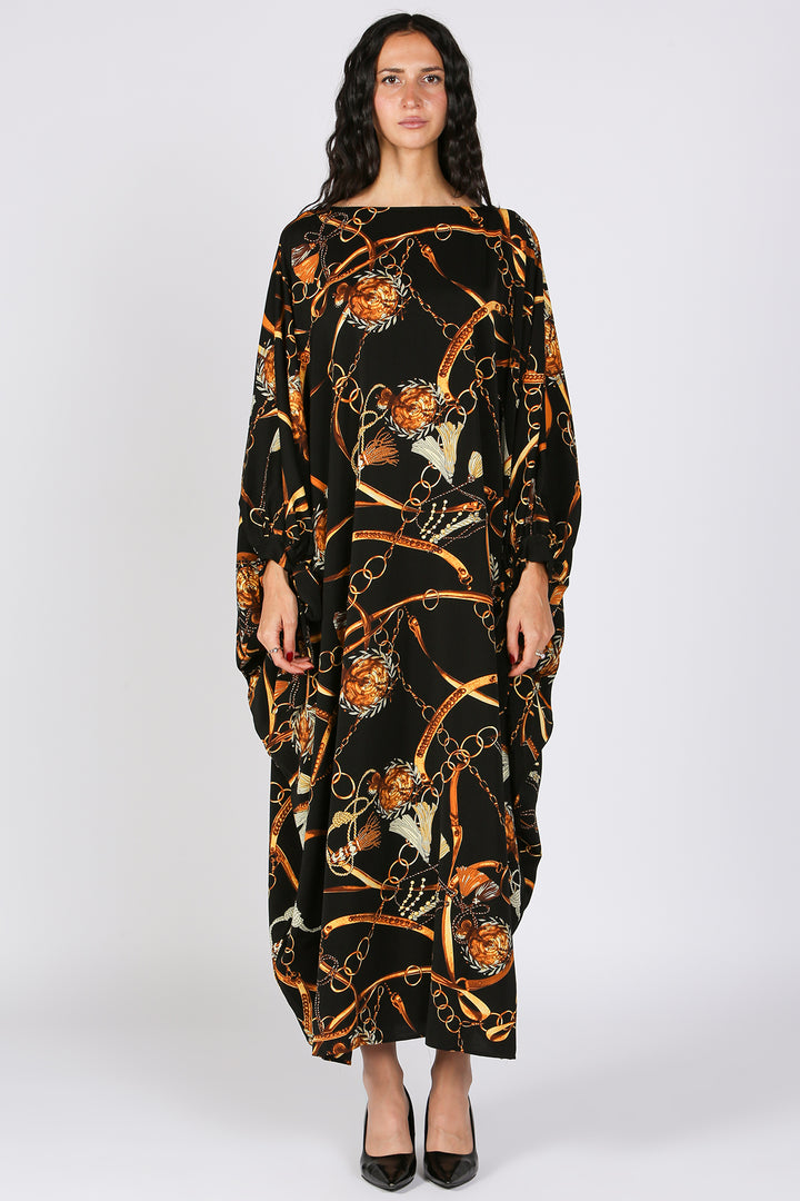Jana Gold Printed Poncho Style Maxi Dress - Shop Beulah Style