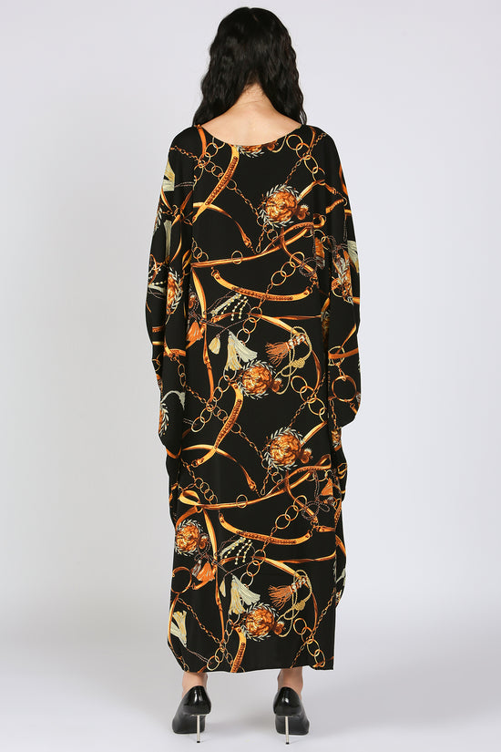 Jana Gold Printed Poncho Style Maxi Dress - Shop Beulah Style