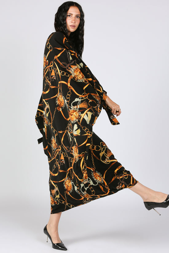 Jana Gold Printed Poncho Style Maxi Dress - Shop Beulah Style