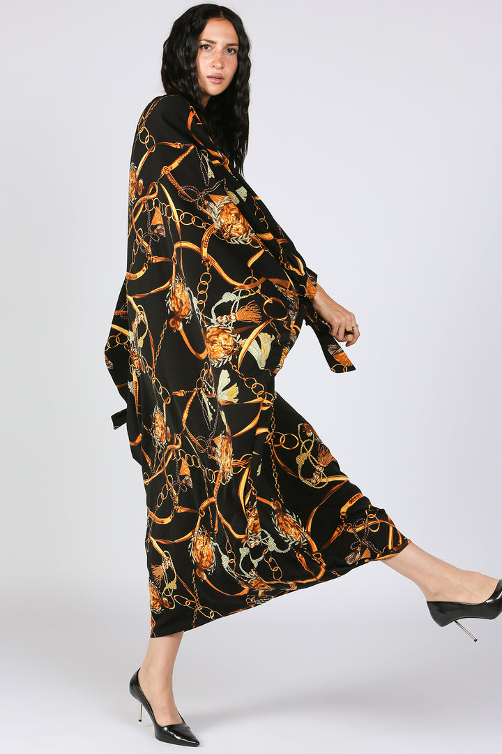 Jana Gold Printed Poncho Style Maxi Dress - Shop Beulah Style