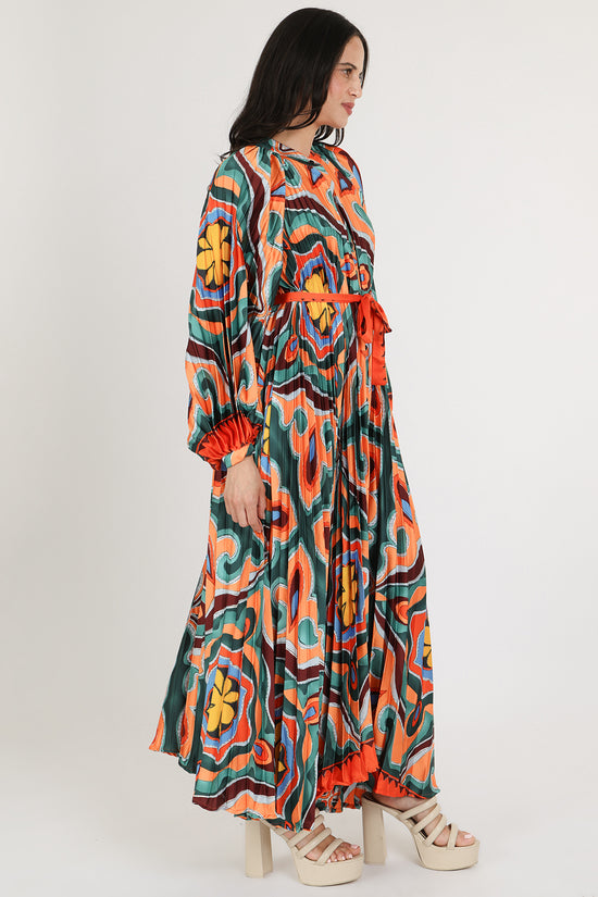 Sasha Multi-Print Abstract Pleated Maxi Dress - Shop Beulah Style