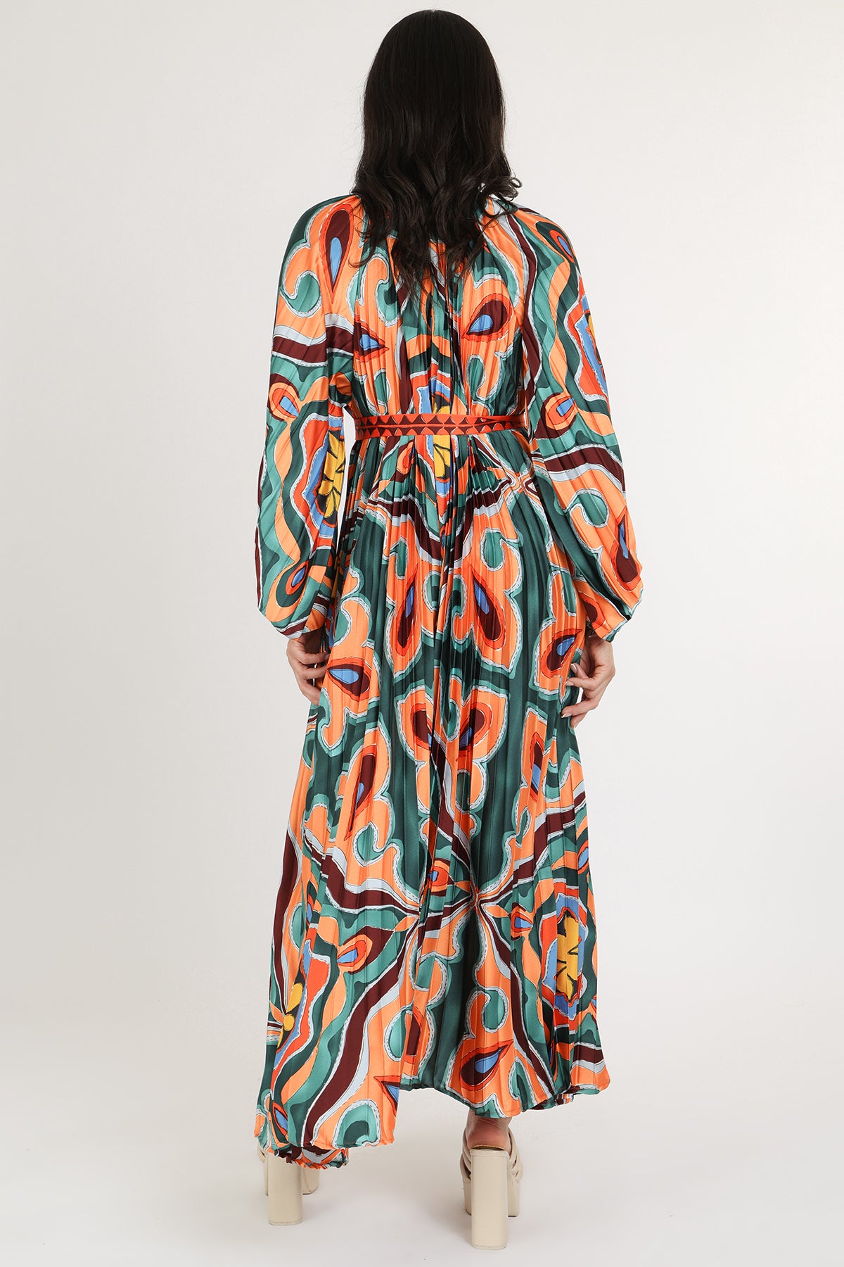 Sasha Multi-Print Abstract Pleated Maxi Dress - Shop Beulah Style