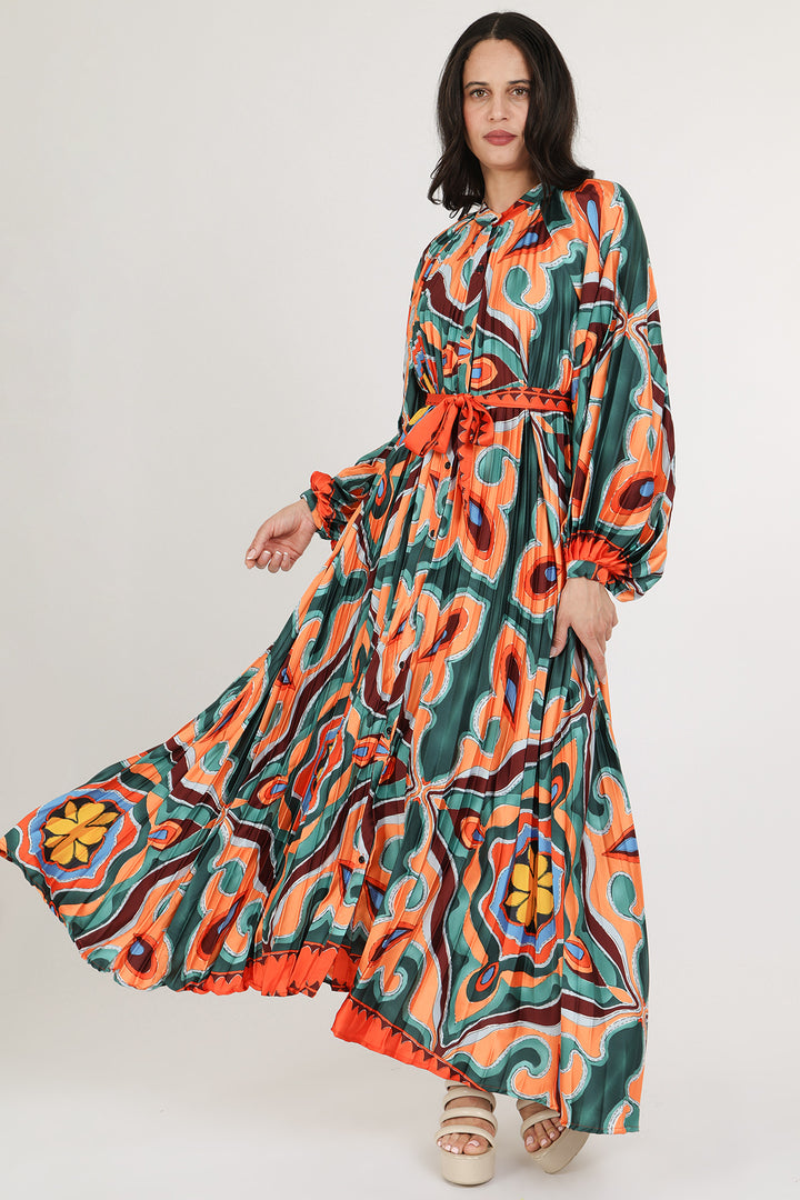 Sasha Multi-Print Abstract Pleated Maxi Dress - Shop Beulah Style