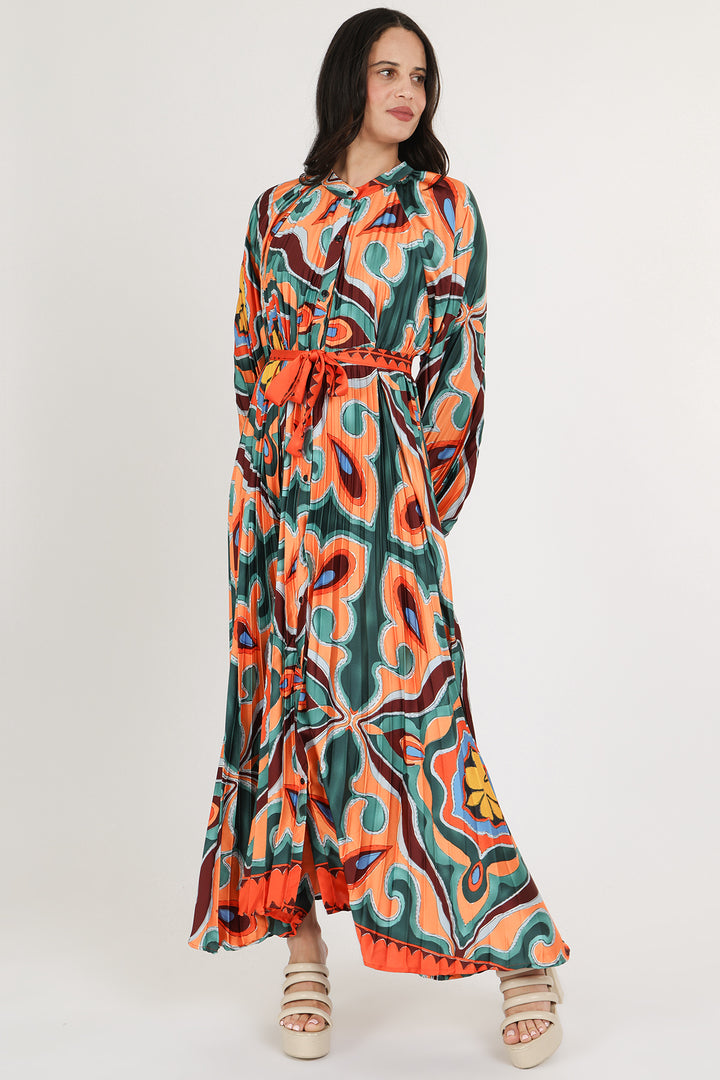 Sasha Multi-Print Abstract Pleated Maxi Dress - Shop Beulah Style