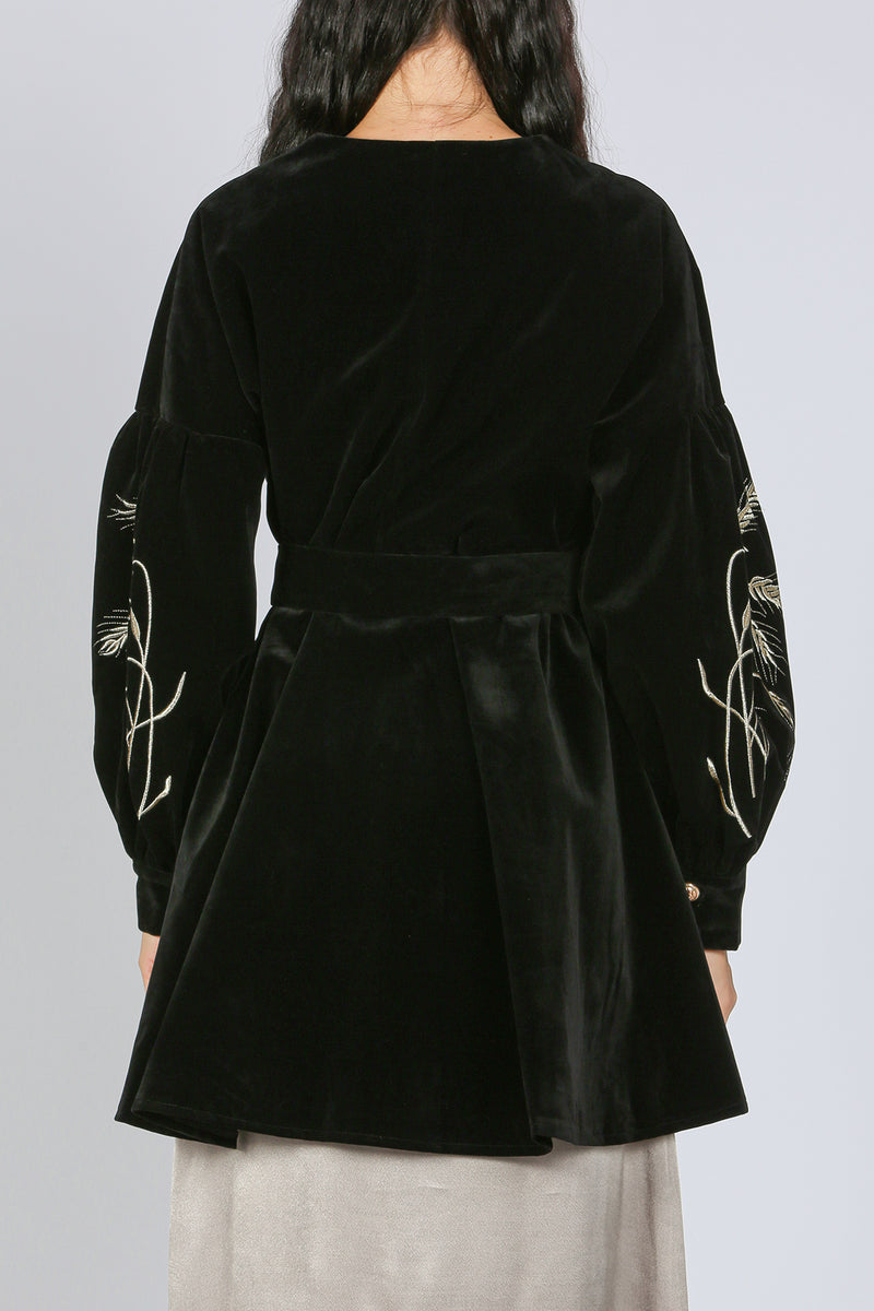 Blaine Embroidered Velvet Belted Robe Mini Dress - Shop Beulah Style