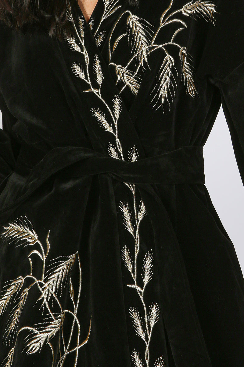 Blaine Embroidered Velvet Belted Robe Mini Dress - Shop Beulah Style