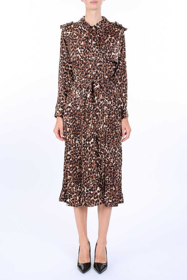 Casper Leopard Print Pleat Belted Storm Flap Midi Dress - Shop Beulah Style