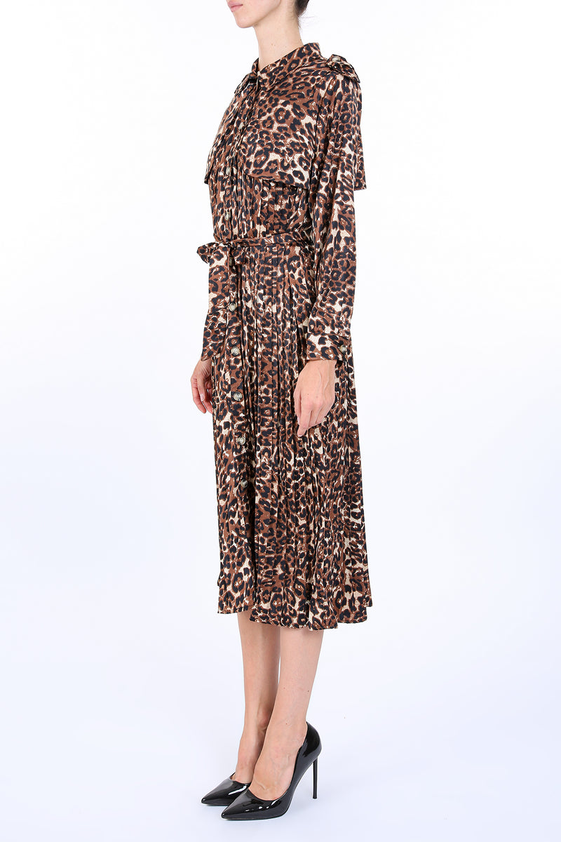 Casper Leopard Print Pleat Belted Storm Flap Midi Dress - Shop Beulah Style