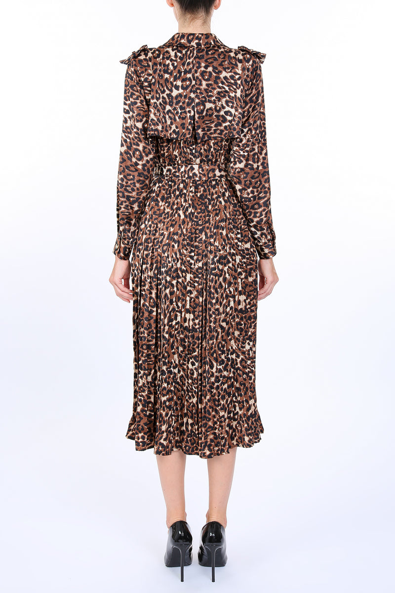 Casper Leopard Print Pleat Belted Storm Flap Midi Dress - Shop Beulah Style