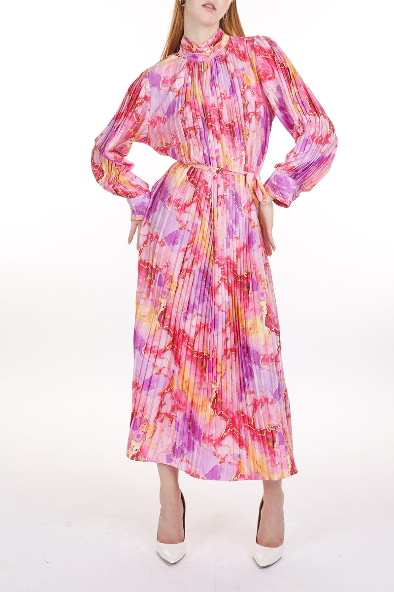 Lucille Multicolor Print Pleated Maxi Dress - Shop Beulah Style