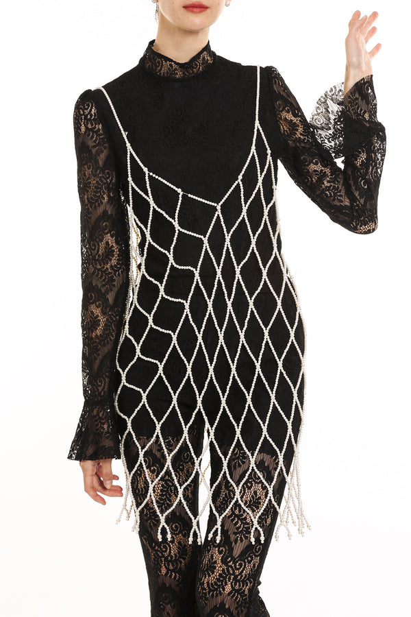 Kali Hollow Out Beaded Net Mini Slip Dress - Shop Beulah Style