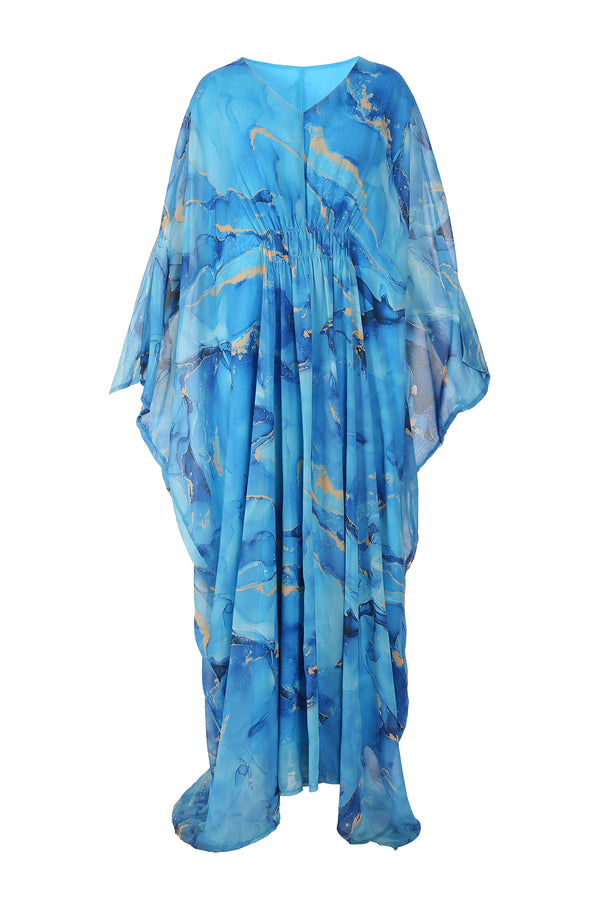 Dante Abstract Print Ruched Bust V-Neck Maxi Tunic Dress