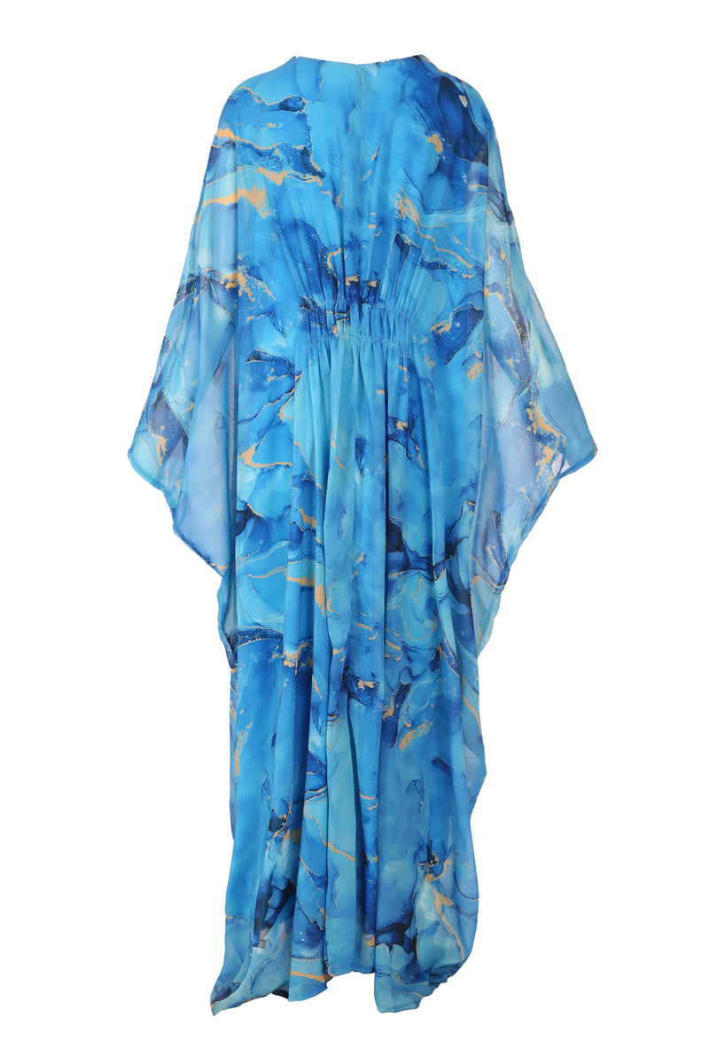 Dante Abstract Print Ruched Bust V-Neck Maxi Tunic Dress