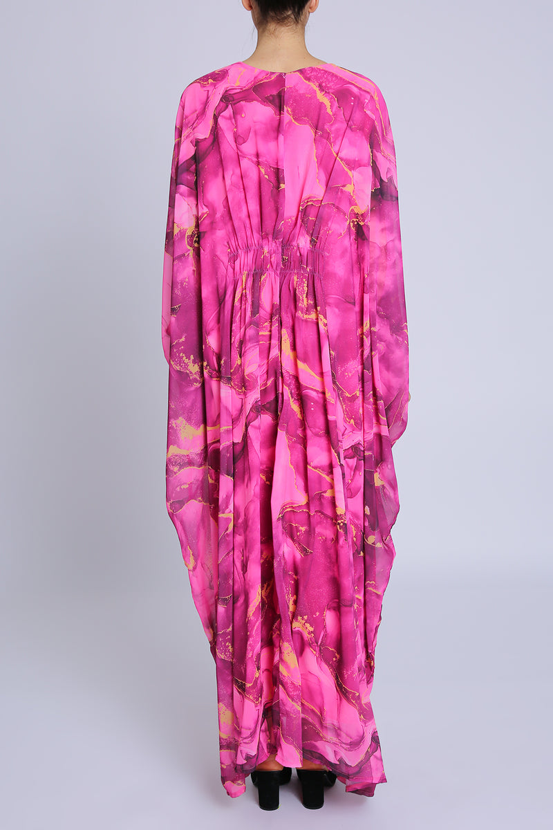 Dante Abstract Print Ruched Bust V-Neck Maxi Tunic Dress