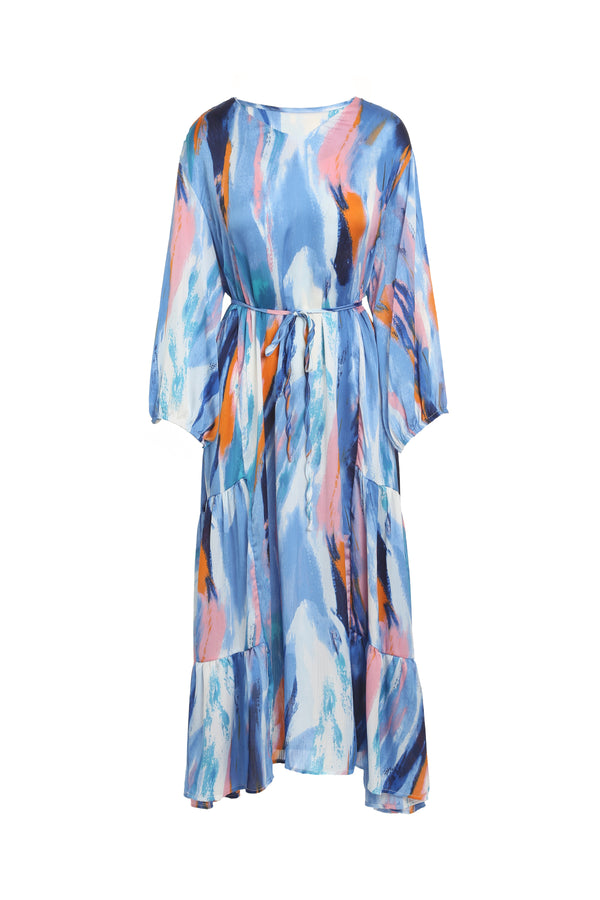 Cory Multicolor Swirl Printed V-Neck Tiered Maxi Dress - Shop Beulah Style