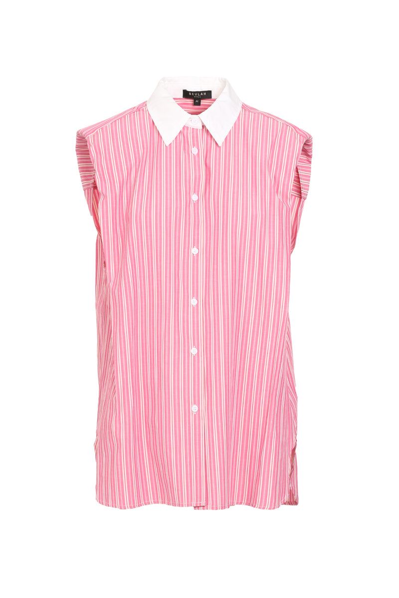 Edith Padded Shoulder Detail Striped Sleeveless Shirt - Shop Beulah Style