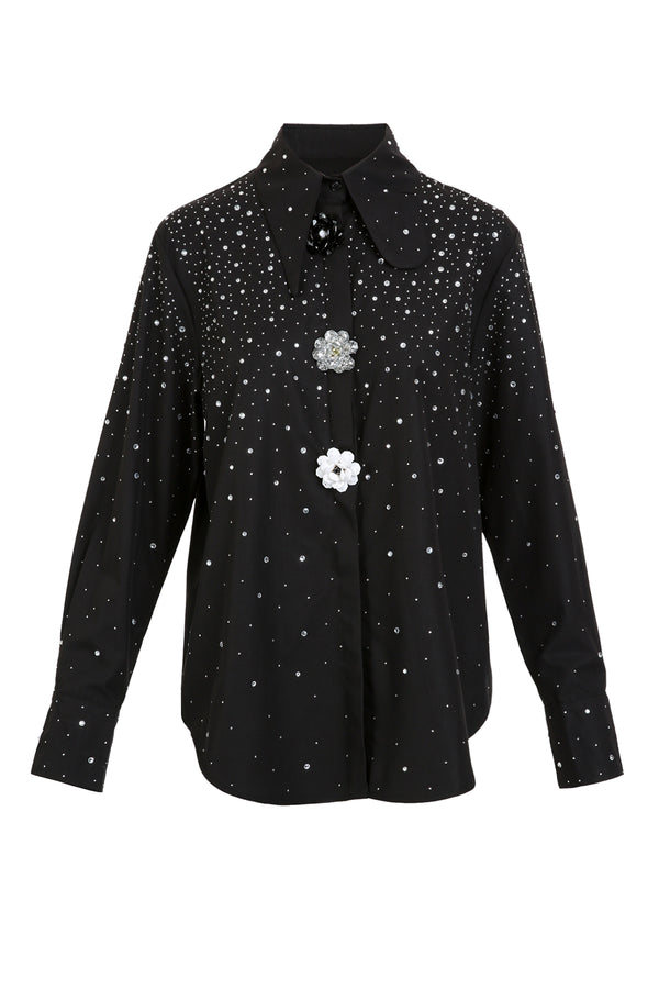 Ria Asymmetrical Collar Multi Floral Applique Embellished Blouse