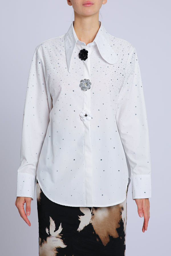 Ria Asymmetrical Collar Multi Floral Applique Embellished Blouse - Shop Beulah Style