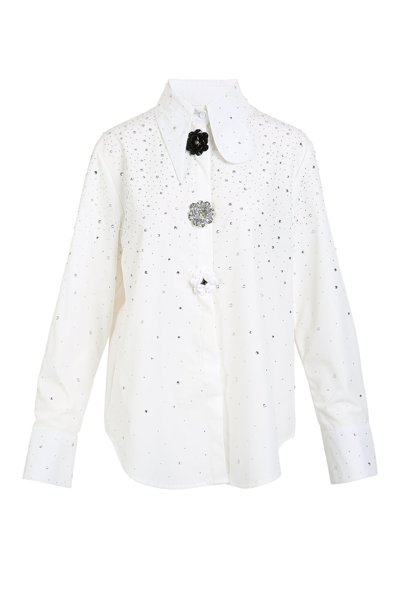 Ria Asymmetrical Collar Multi Floral Applique Embellished Blouse - Shop Beulah Style