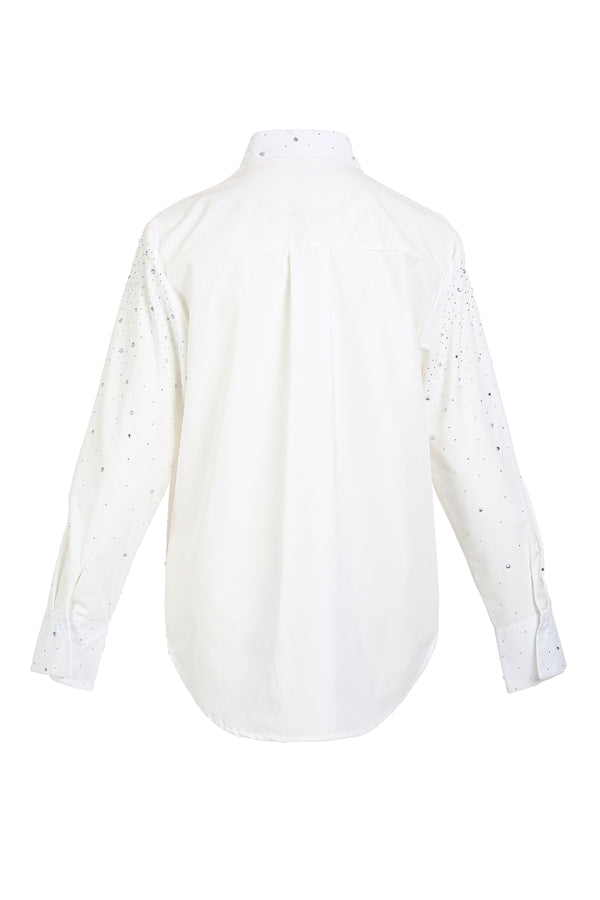 Ria Asymmetrical Collar Multi Floral Applique Embellished Blouse