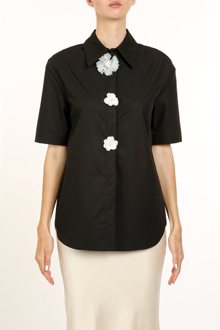 Jill Embellished Floral Applique Blouse - Shop Beulah Style