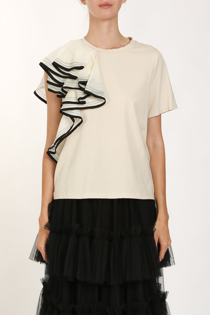 Simon Asymmetrical Contrast Trim Ruffled Top - Shop Beulah Style