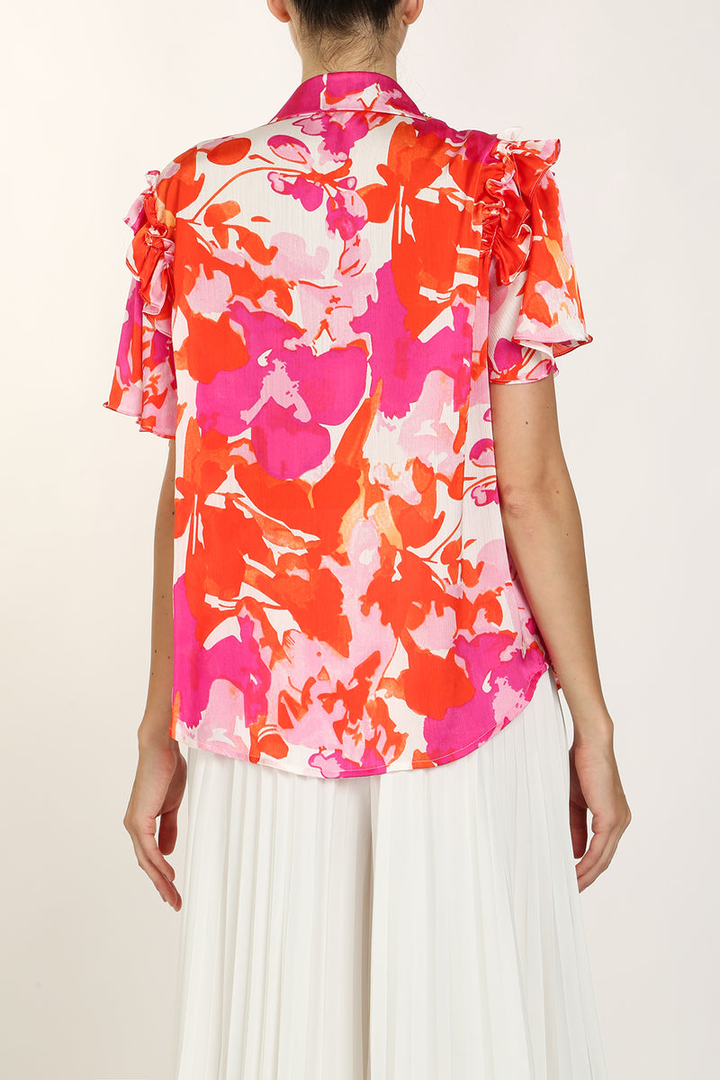 Cally Embellished Abstract Print Ruffle Detail Blouse - Shop Beulah Style